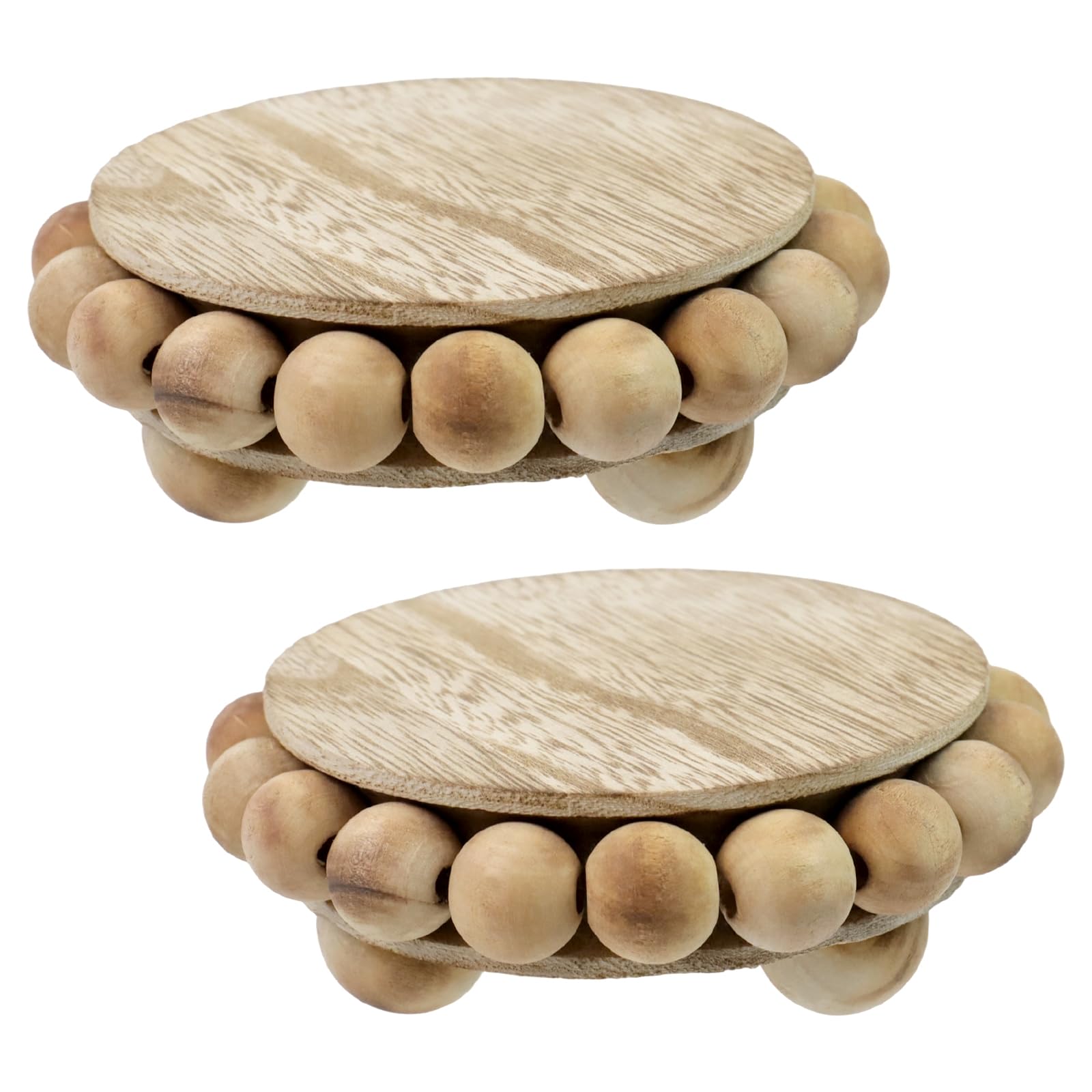 Rehausseur en bois decoration ferme avec perles rondes vieillies lot de 2 mini socles de 12cm