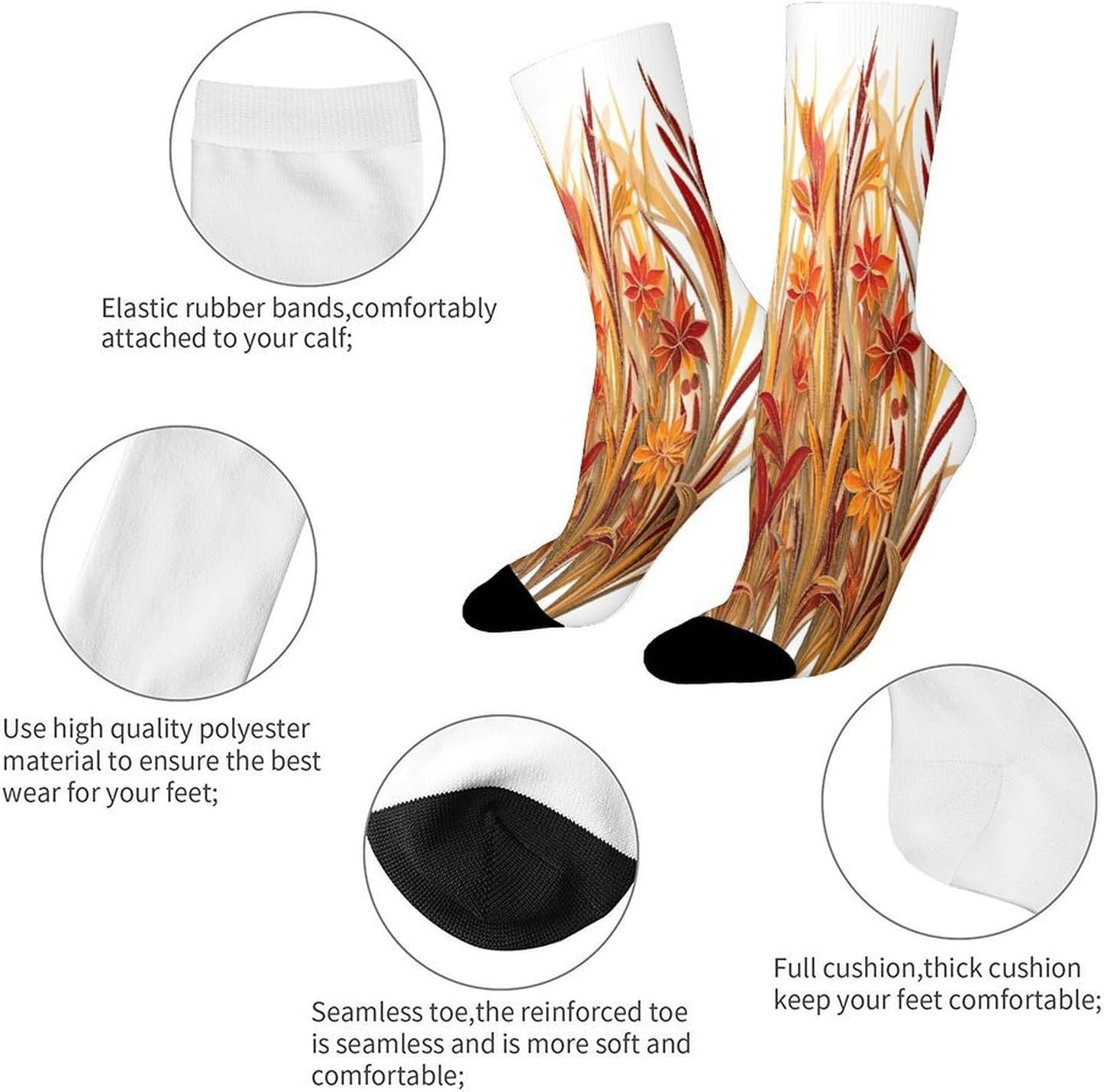 Grass Pattern Crew Sock High Stocking Grippy Socks | Socks for Men & Women,Stockings-Long Thin Tube Sports, Breathable Soft Athletic for Nurses,Travel