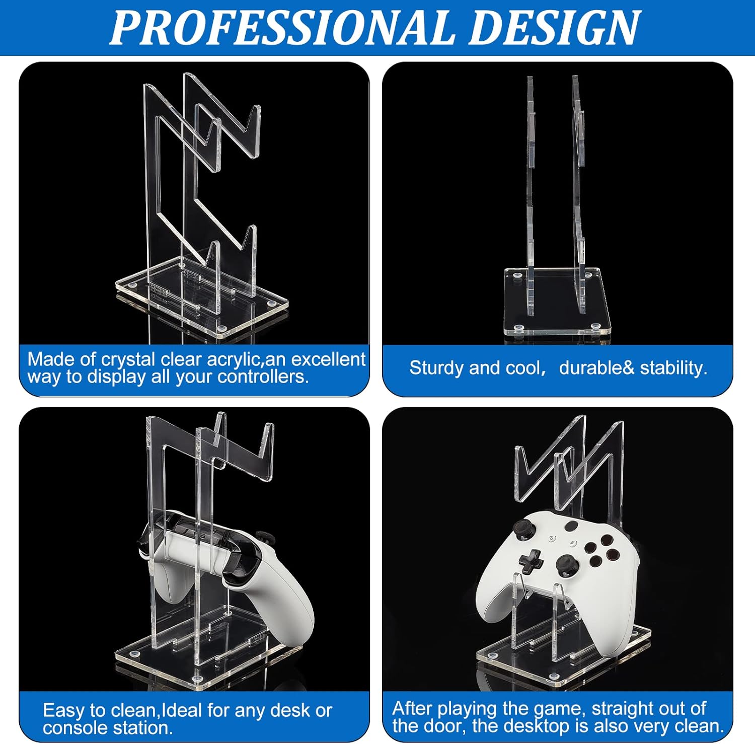 AHANDMAKER Universal Dual Controller Holder, Transparent Acrylic Game Controller Display Stand, Detachable Gamepad Desktop Stand for Display and Organization, Double-Layered - Image 4