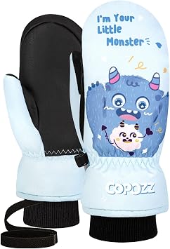 COPOZZ Ski Mittens Kids, 3M Thinsulate Insulated Thermal Child Snow Gloves Windproof Warm Winter Ski Gloves for Boys Girls