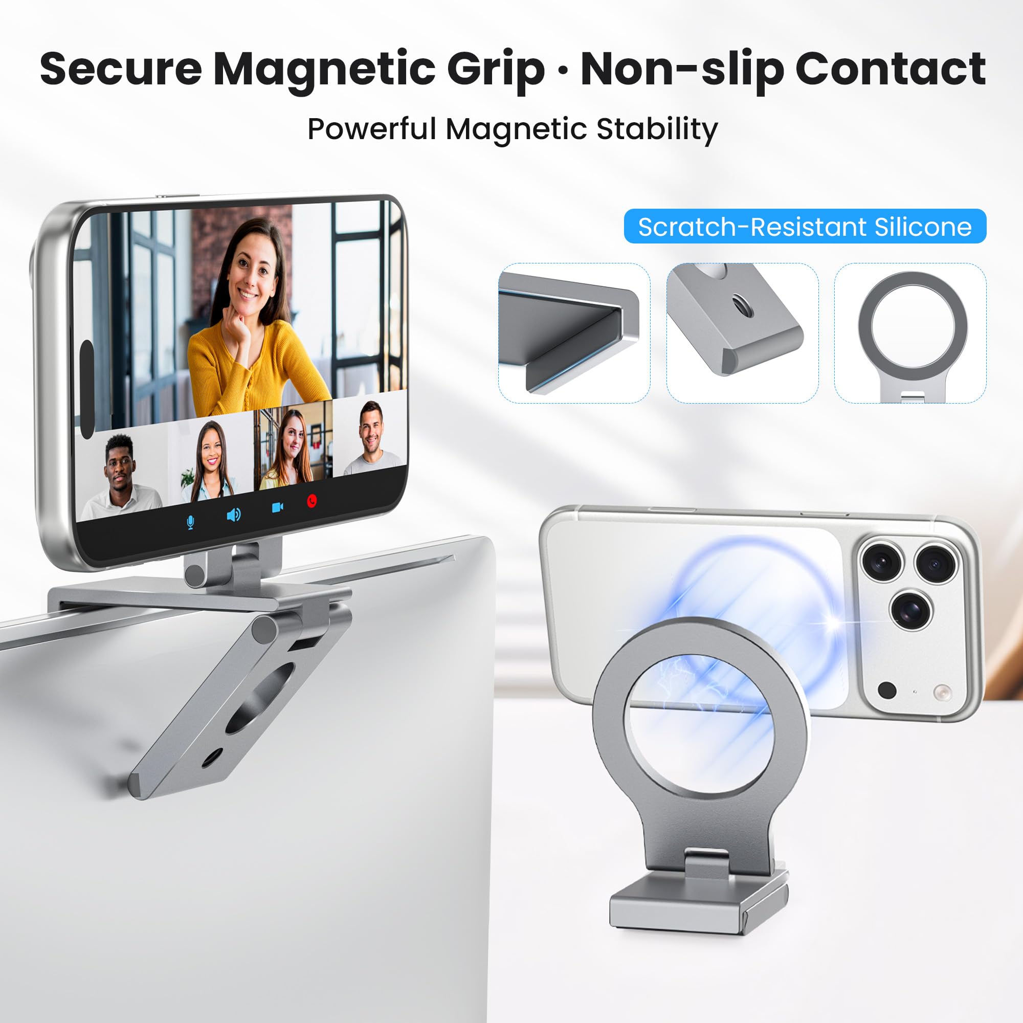Itramax Support Caméra de Continuité,Support Magnétique à Angle Réglable pour Téléphone Portable et Webcam pour iPhone 17 16 15 13 14,Mag-Safe Case,iMac&MacBook macOS 13 Ventura,FaceTime,Standard-Gris