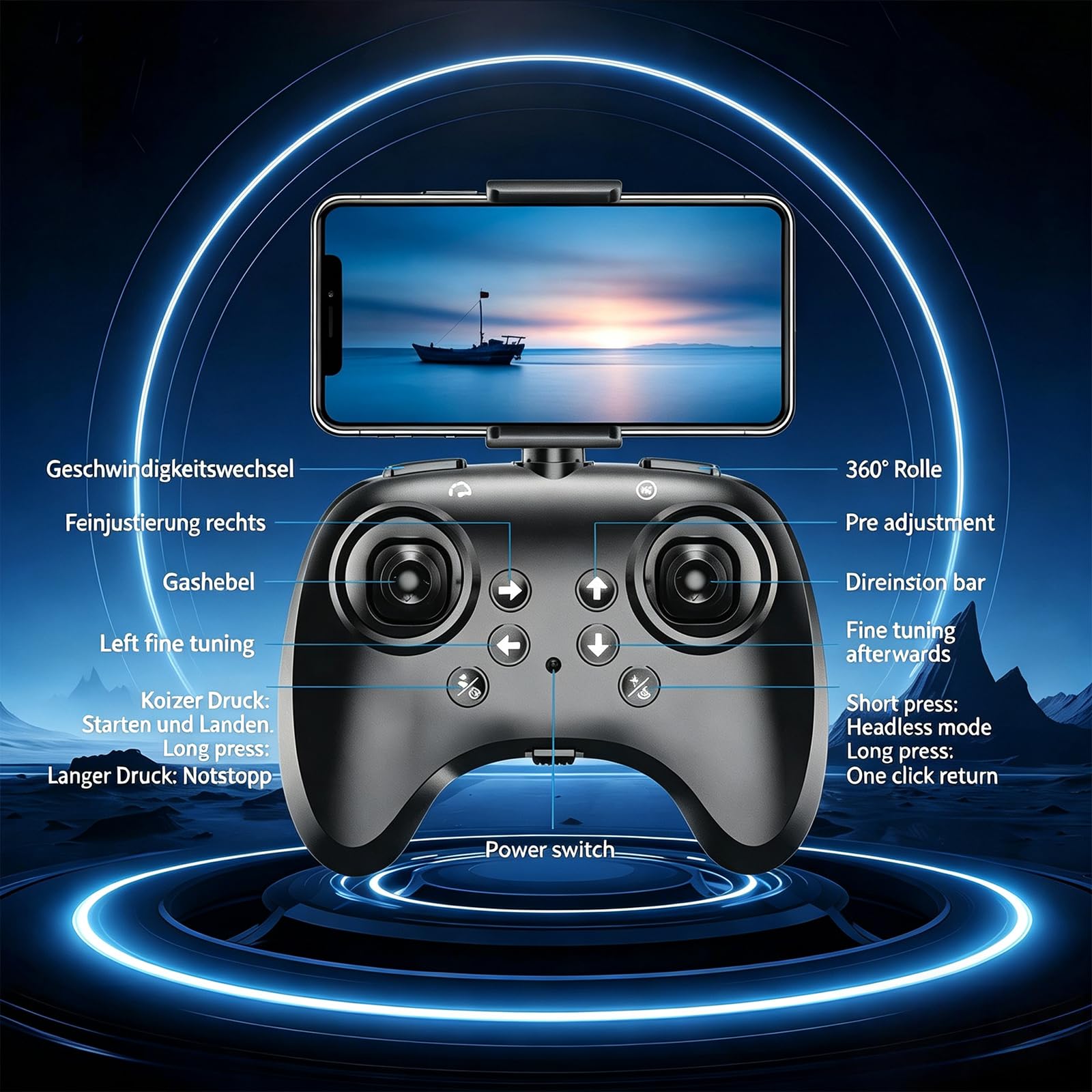 Mini-Drohne mit Doppelkamera, Drone mit Fernbedienung mit Bildschirm, Smart Obstacle Avoidance, 90-Degree Adjustable Camera, 2 Batteries, Suitable for Adults and Beginners
