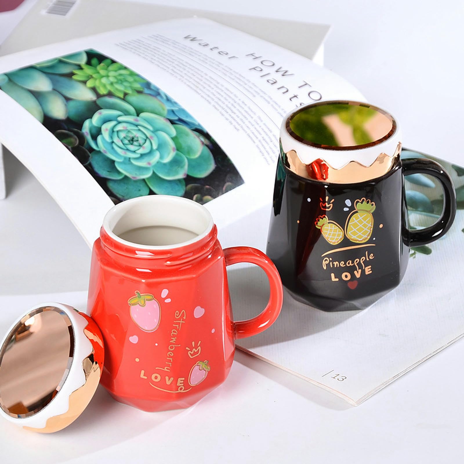 CAPIJIONG Zestaw 4 szt. / zestaw diamentowych ceramicznych uroczych lustrzanych kubków mieszany prezent prezent izolowany kubek prezent, bezpieczny w kuchence mikrofalowej - 400 ml kubek na mleko