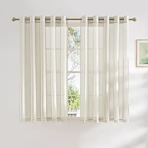 NICETOWN Linen Sheer Kids Room Curtains 63 inches Long, Grommet Linen Blend Semi Sheer Privacy Window Treatments Light Filtering Drapes for Living Room, Natural, W62 x L63, Set of 2