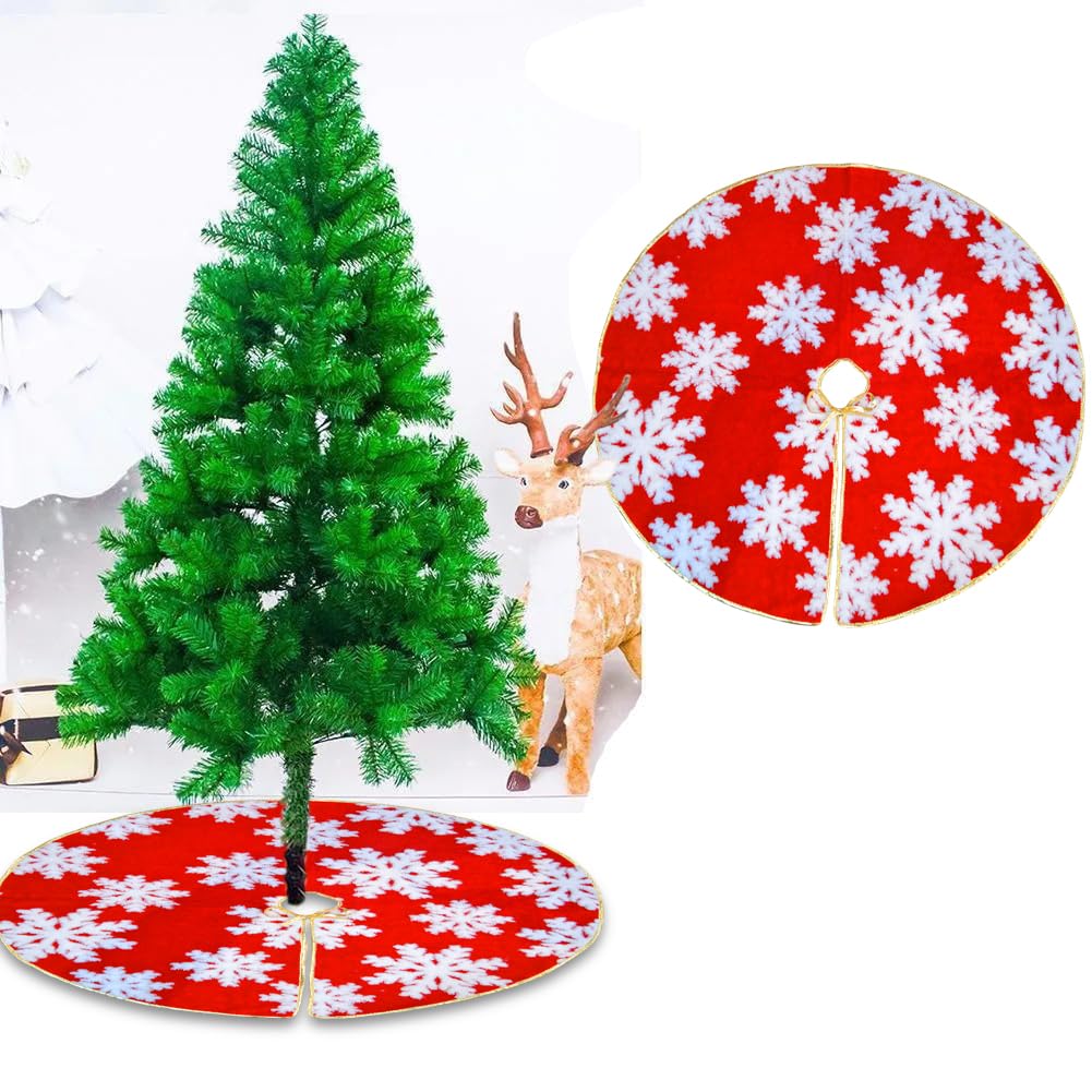 CraftVatika Christmas Tree Skirt Red for Big Tree Decoration Skirt for Christmas Tree, Round Red Skirt for Christmas Decoration Items Skirt for Home Office Decor Xmas Tree Base Cover Mat (31.4 Inch)-image-1