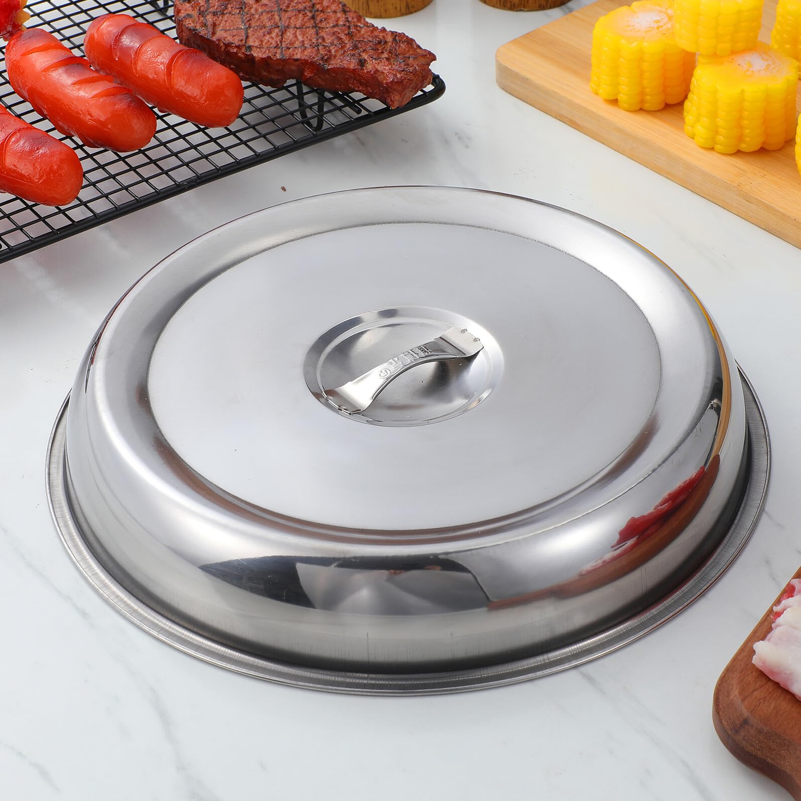 Copertura in Acciaio Inossidabile 3 Pezzi Copri Vivande Tondi Cucina Domestica e Ristorante Protezione Alimentare per Bistecca e Piatti