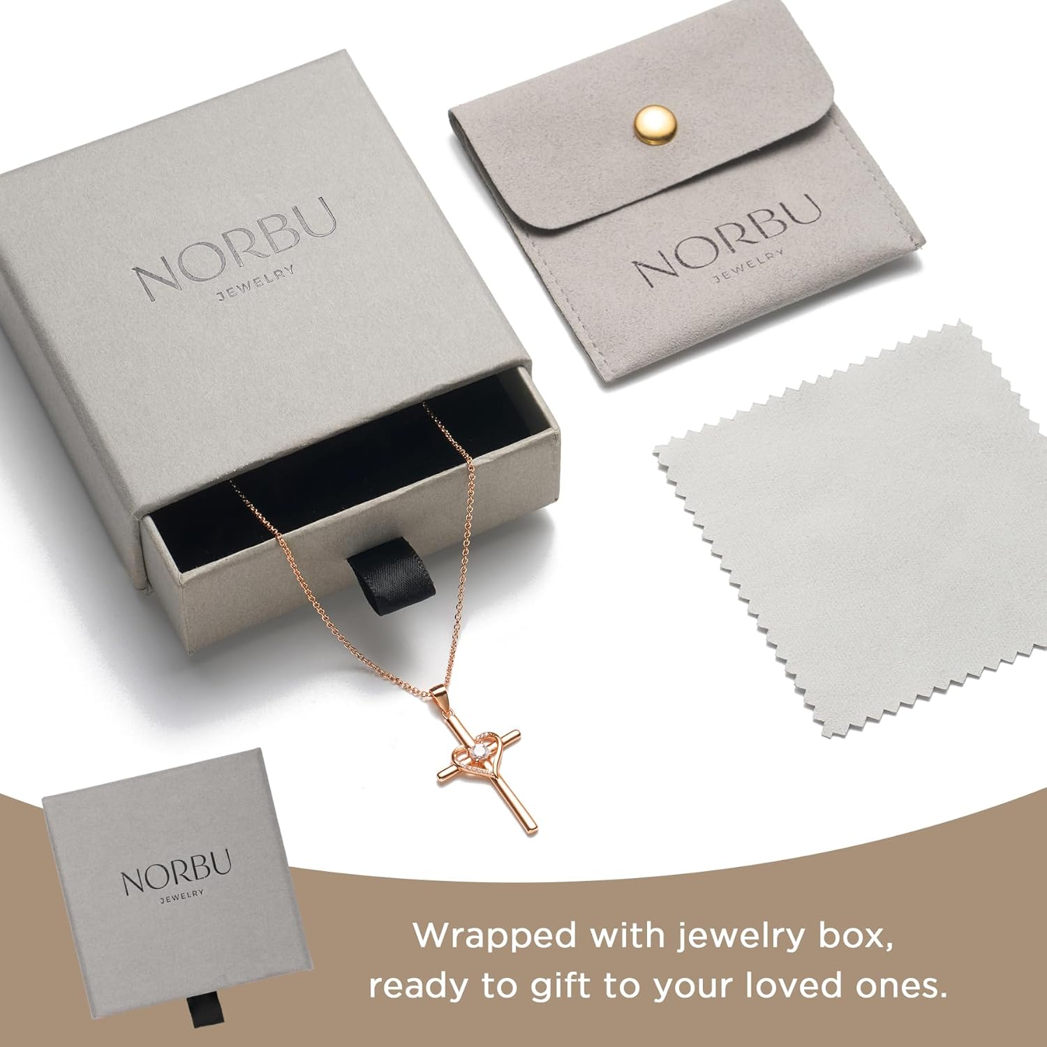 NORBU 925 Sterling Silver Cross Necklace for Women, Heart Cross Necklaces with 5A CZ Diamond, Womens' Religious Christian Jewelry Gift for Birthday Baptism Christmas - Image 6