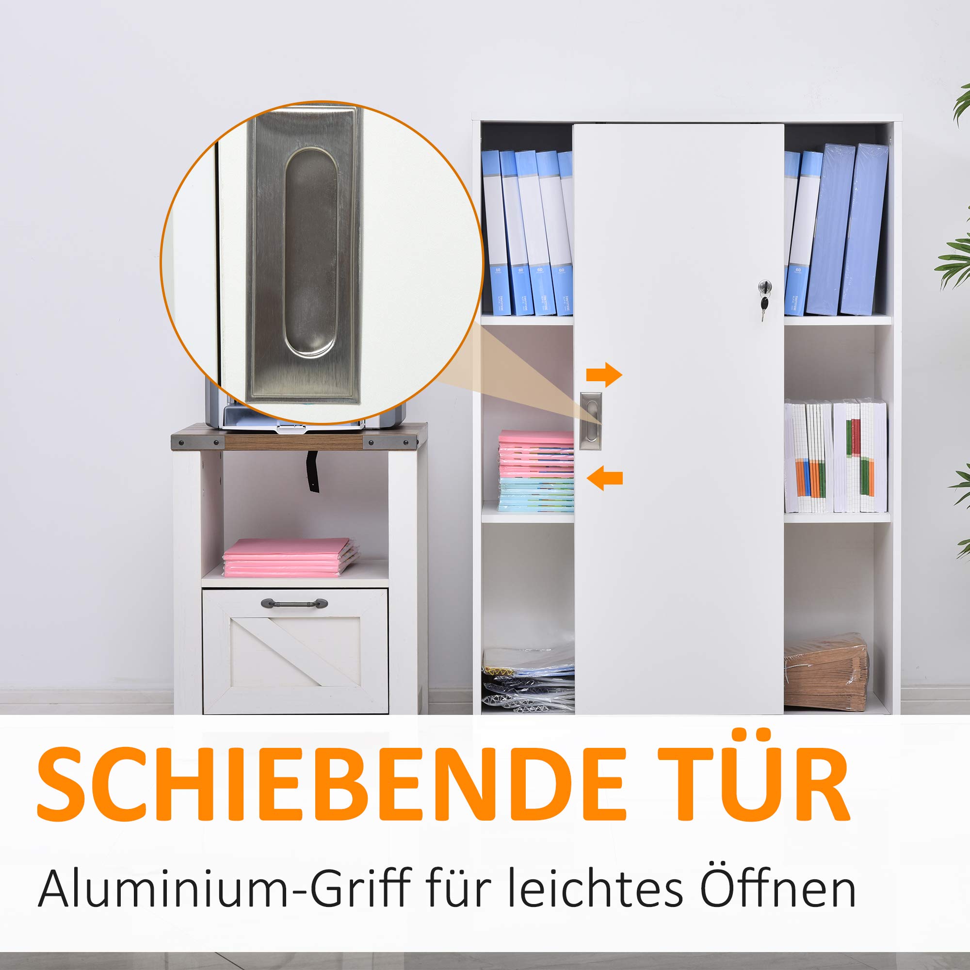 HOMCOM Aktenschrank, Büroschrank mit Türen, großer Bürocontainer mit 3 Regal und 2 Fächern, Aufbewahrungsschrank, E1 Spanplatte, Weiß, 80 x 40 x 120 cm