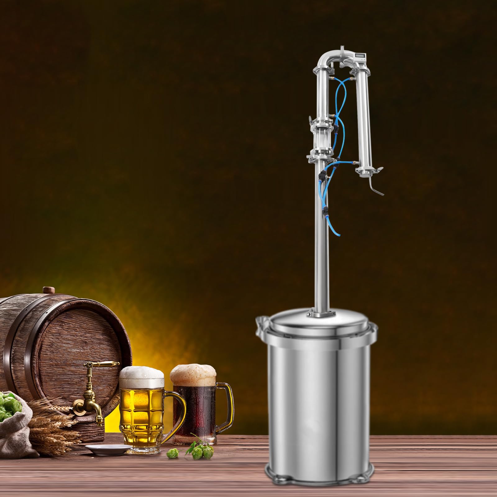 Tubular Distillation Tower with Sight Glass Copper Mesh 2'' Domestic Brewing Equipment Moonshine Distiller, Still Reflux Column, Stainless Steel Column Wine Brewing Tool