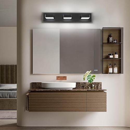 Miniatura 6 de Lámparas LED modernas de 3 luces LED para tocador de baño (24 pulgadas, blanco frío 6000 K), accesorios de iluminación de pared de baño acrílicos