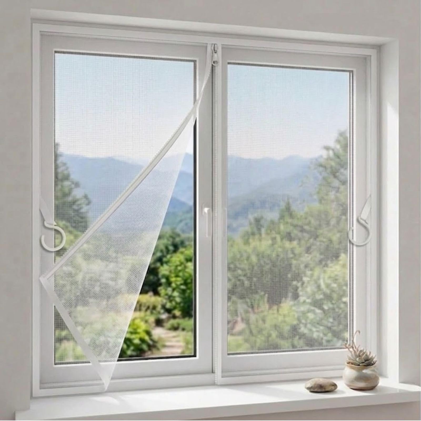 Figpmwld White Adjustable Mosquito Window Screen Zippered, Multicolor, Multi-Size, Easy No-Drill Install(,90X130cm)