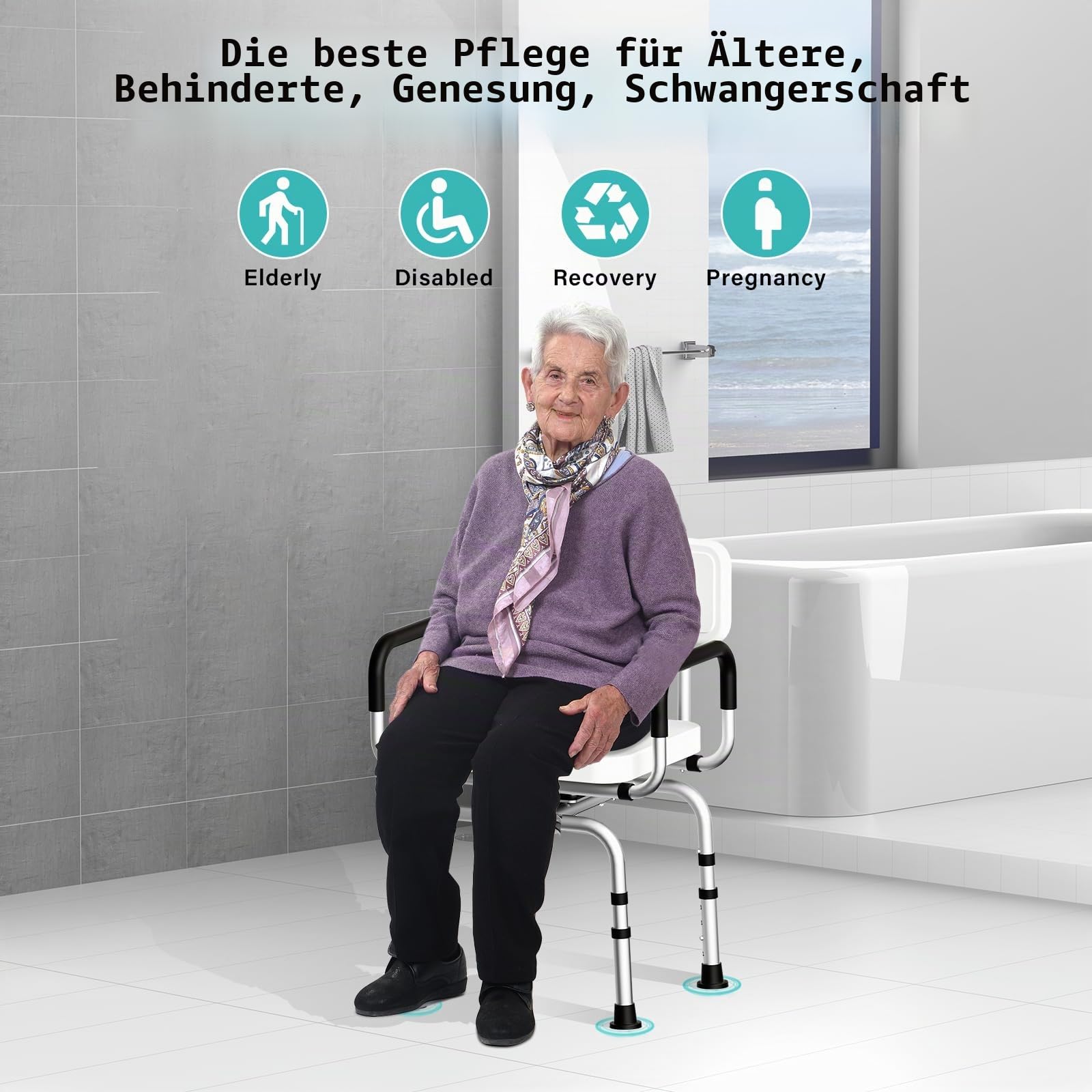 TODO Duschhocker 360° Drehbarer,Duschstuhl Höhenverstellbar, mit Rutschfesten Gummifüßen für Sicheren Halt,Badhocker, Duschhilfe, Duschsitz, Belastbar bis 120kg
