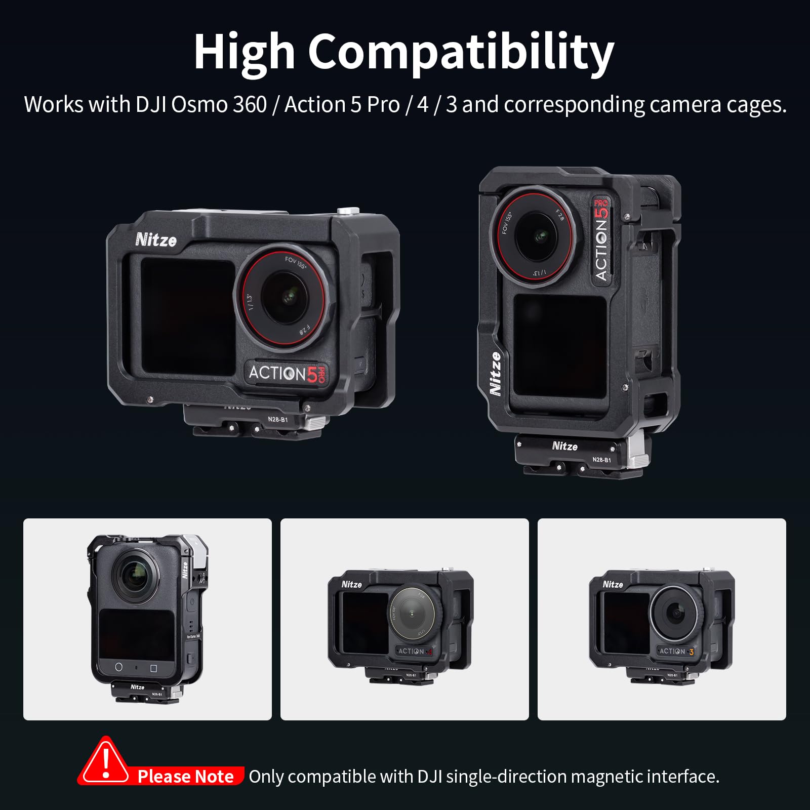 Nitze Supports Adaptateur Magnétiques à Dégagement Rapide pour DJI Osmo Action 5 Pro/4/3/Osmo 360, Adaptateur Magnétique avec Griffes Repliables pour Trépieds & Accessoires de Caméra d'Action - N28-B1