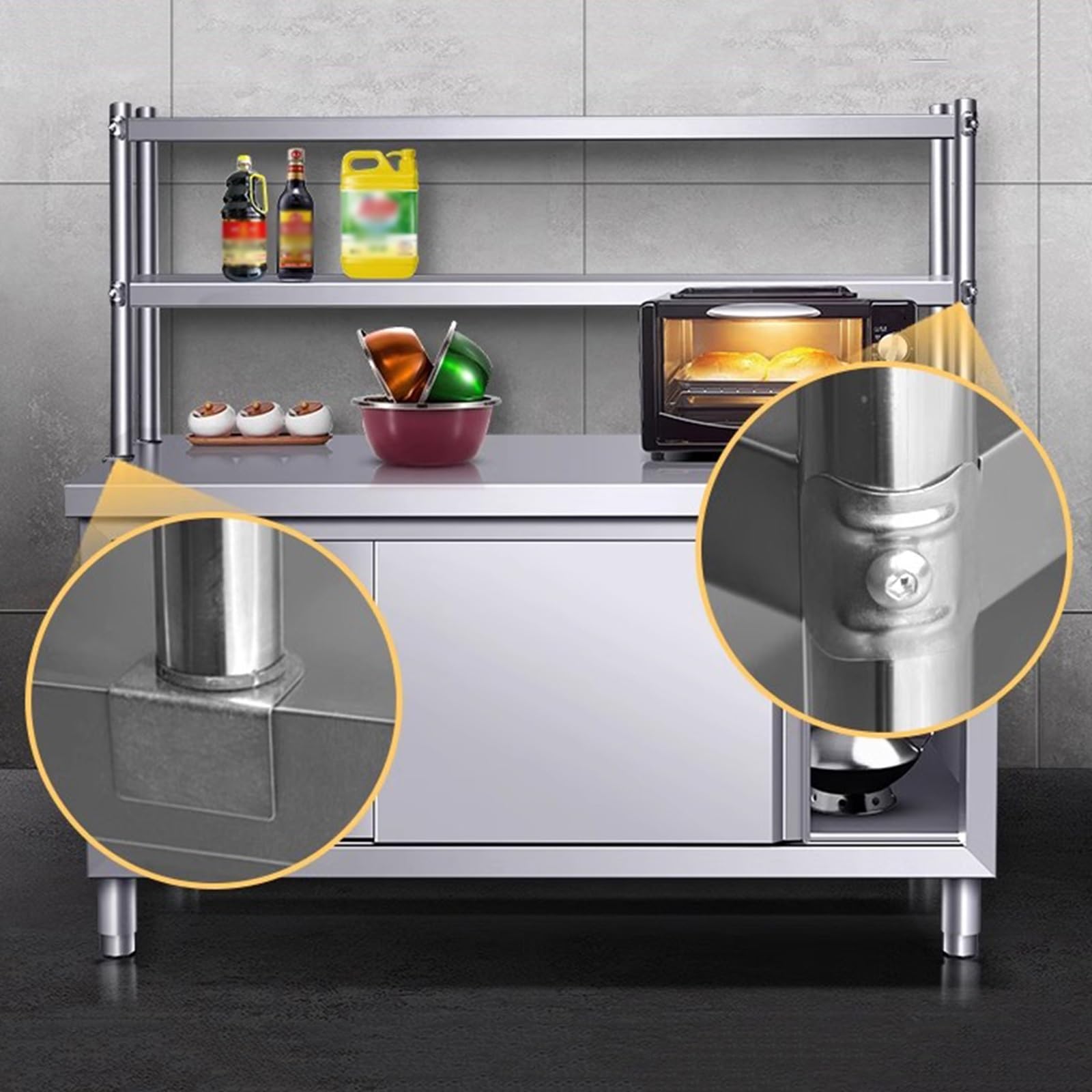 Generico Banco da Lavoro in Acciaio Inossidabile con Piedini Regolabili - Ampio Tavolo da Cucina Multifunzionale e mobiletto portaoggetti per casa, Ristorante, Garage - Design Durevole, spazioso e ve
