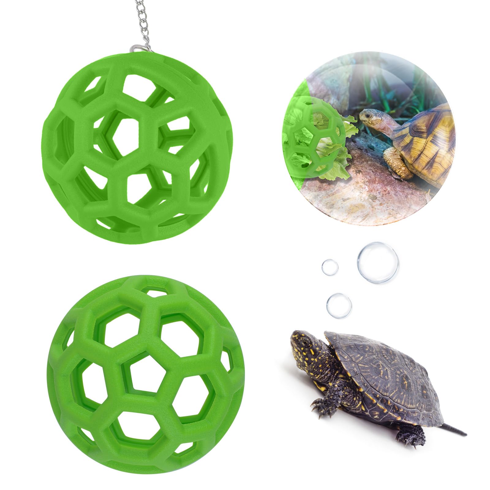 HACRAHO Turtle Feeder Ball with Chain, 2 PCS Hanging Turtle Food Feeder Ball Turtles Toy for Habitat Feed pets teething toys Turtle Habitat Hanging Feeding Grass Ball Turtle Tank Accessories