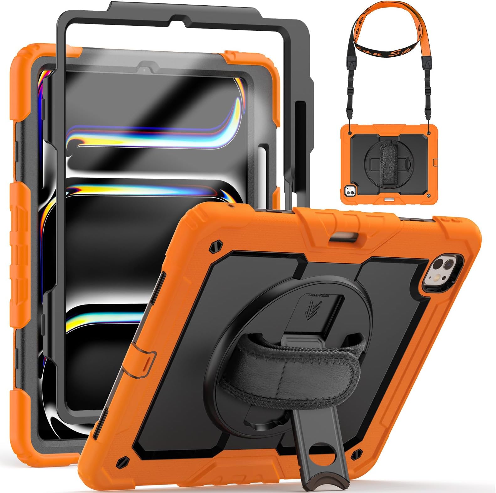 Shockproof Case For Apple IPad Pro 13 M4 2024, Build In Pencil Holder Rotating Stand Shoulder Strap Bumper Shockproof Rugged Kids Friendly Case Cover Ipad Pr - View #8