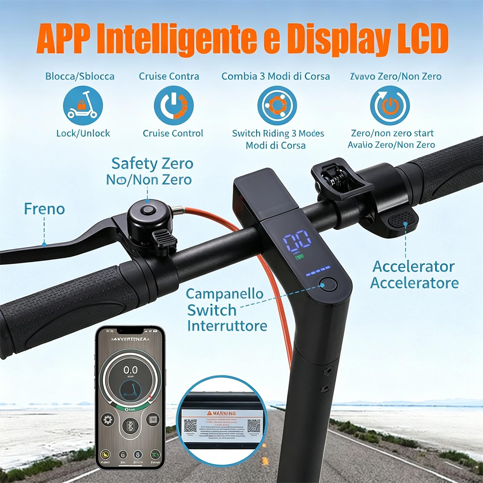 Monopattino Elettrico per Adulti, Pieghevole, Due Velocità, Controllo Tramite App, Display a LED, Batteria Da 36v 10.4ah, Pneumatici Da 10 Pollici, Ricarica Rapida, Portata Massima 100 Kg