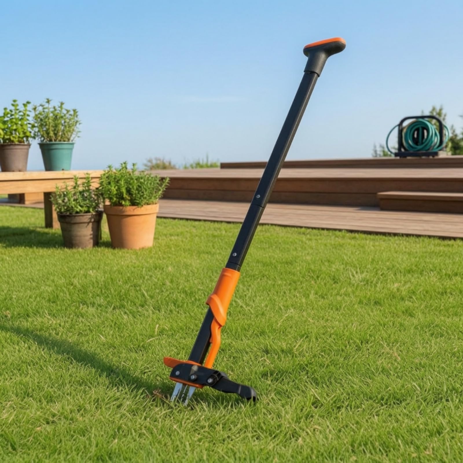 kowaku Arrache-Mauvaises Herbes avec Pédale Ergonomique Désherbeur à Long Manche Robuste Désherbeur à Pied pour Jardiniers, Seniors, Jardin, Pelouse