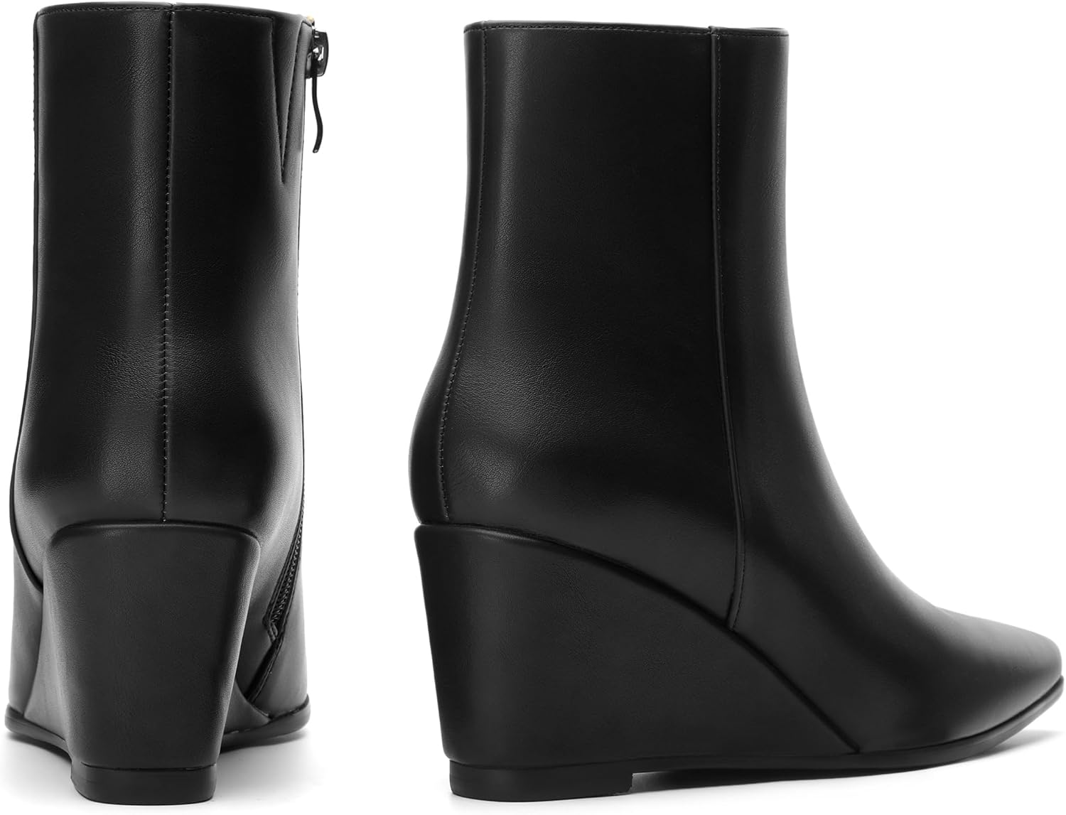 SHOWFOREST Women's Wedge Ankle Boots Pointed Toe High Heel Short Booties with Side Zipper Comfortable Casual Fall Winter Boots 2.5 Inch