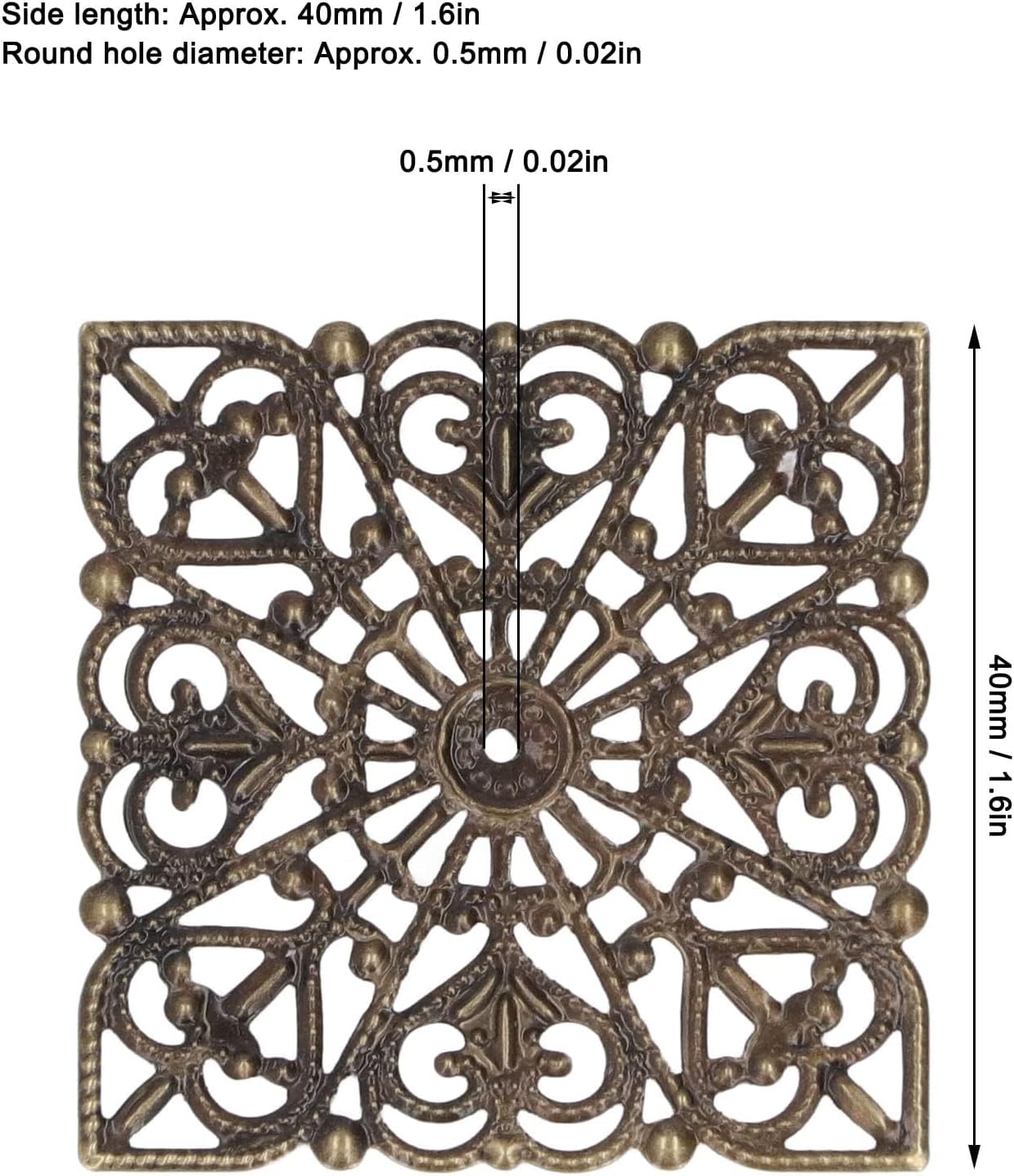 Antique Bronze Iron Filigree Pendant,50Pcs Square Iron Filigree Charm Pendant Connectors Hollow Electroplating Metal Embellishments for DIY Connectors for Jewelry Making - Image 3