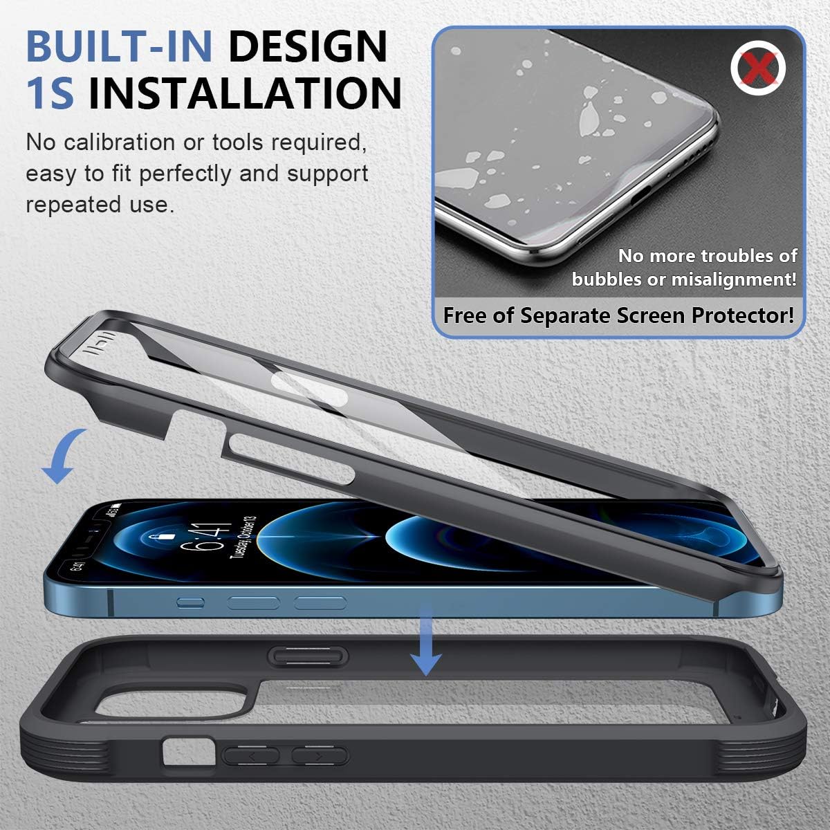 Miracase Glass Case for iPhone 12 Pro Max 6.7 inch (2020), Full-Body Clear Bumper Case with Built-in 9H Tempered Glass Screen Protector for iPhone 12 Pro Max, Black