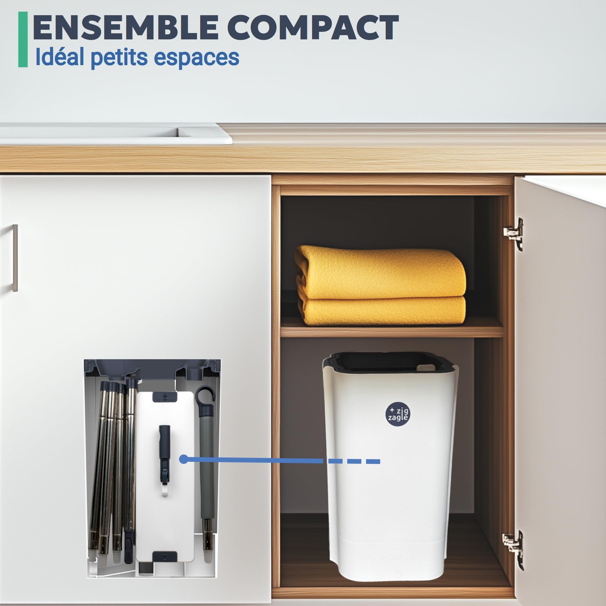 kit Seau et serpillière, Pure Water System, Separation Eau Propre/Sale, Ultra hygiénique, Nettoyage Facile, Compact, Balai Plat, serpillère Microfibre, autonettoyant, Seau essoreur