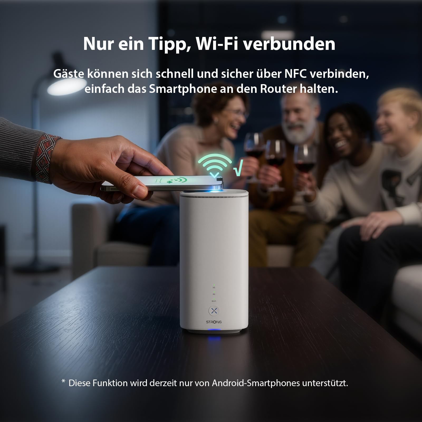 STRONG 5G Router mit SIM-Karte, WiFi 7 BE3600 Dual Band, 5G LTE Router bis zu 3.2 Gbit/s, Gigabit LAN/WAN, 8K Streaming, NFC One-Tap, WAN Backup, Router für Zuhause & Büro