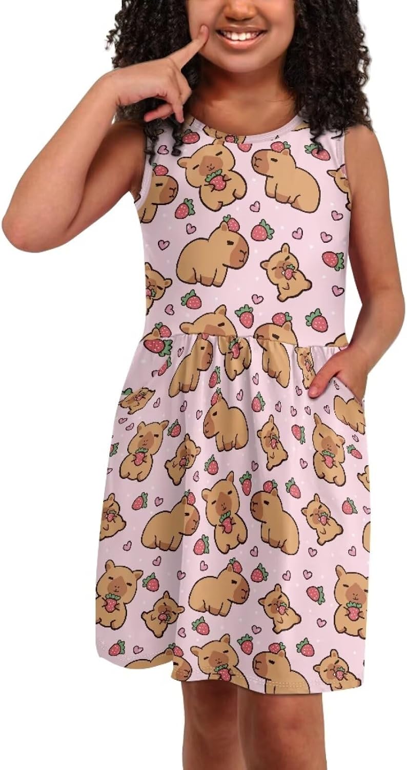 Girls Cute Summer Dresses 2-14Y Kids Mini Party Sun Dress Twirly Skater Dress Sleeveless Dress with Pockets - Image 2