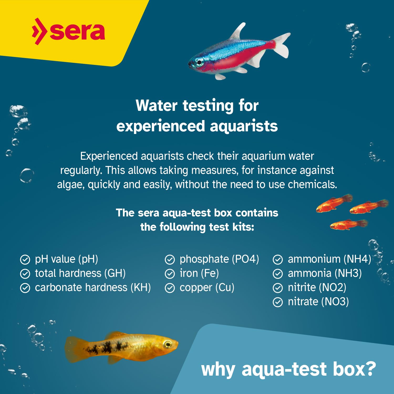 sera Aqua Test Box | Test de Agua para acuarios de Agua Dulce | 9 Tests para los valores más Importantes del Agua
