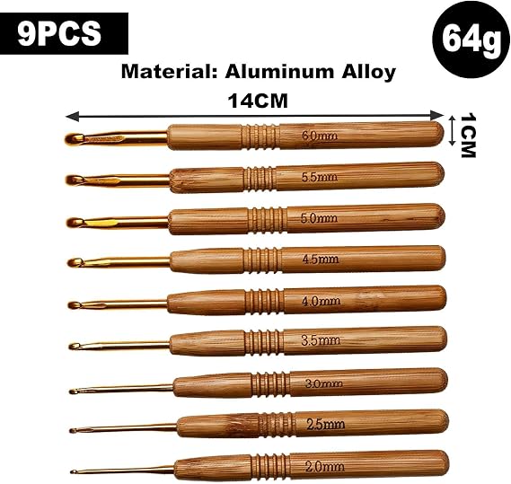 Bamboo Crochet Hook Set Lightweight Ergonomic Warm Handles for Crafters