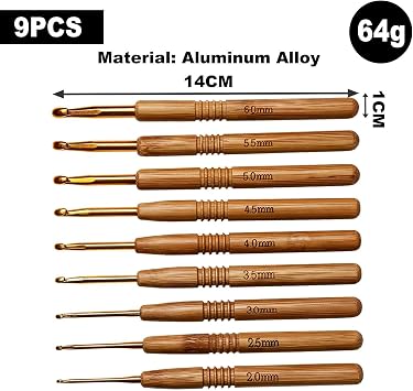 Bamboo Crochet Hook Set Lightweight Ergonomic Warm Handles for Crafters