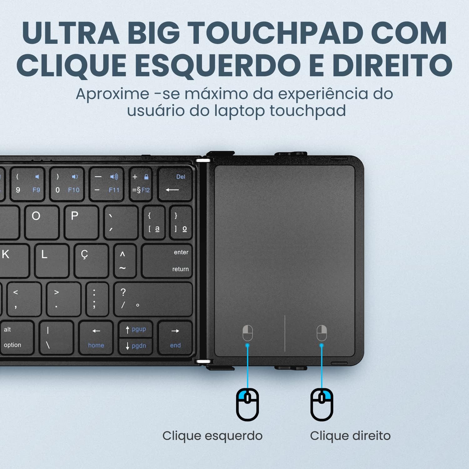 MIUCDA B1053 Foldable Bluetooth Keyboard unfolded, showing the keyboard layout and touchpad