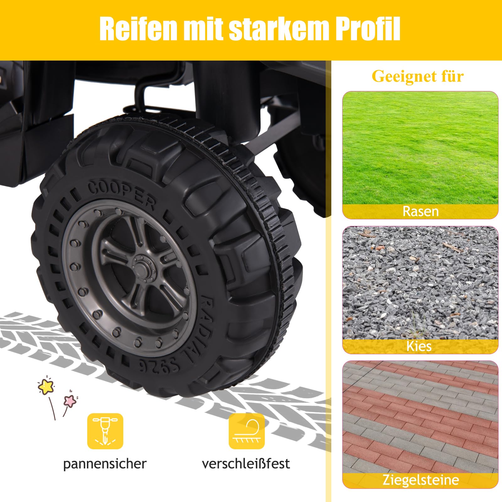 COSTWAY 6V Kinder Quad Elektro, Kinderquad mit Vorwärts-, Rückwärtsfunktion, Elektroquad mit LED-Scheinwerfern, Aufbewahrungskorb & Musik, Elektroauto ATV für Kinder ab 2 Jahren (Schwarz)