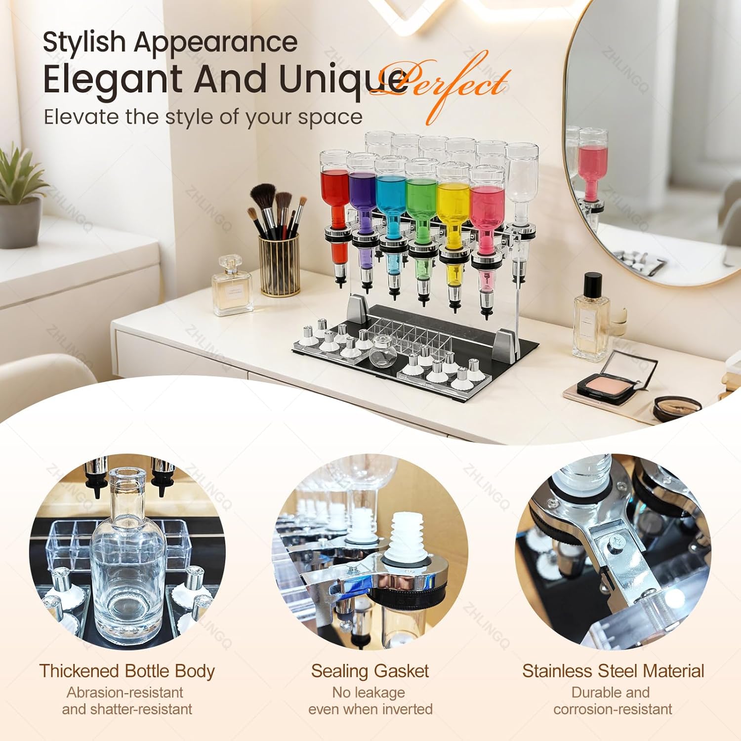Manual Liquid Filling Machine, Multi-Bottle Perfume Filling Station，Adjustable Flow Rate Each with A Capacity of 200 Ml，12 Bottle Station with 12 Pump Heads, 12 Testing Cups