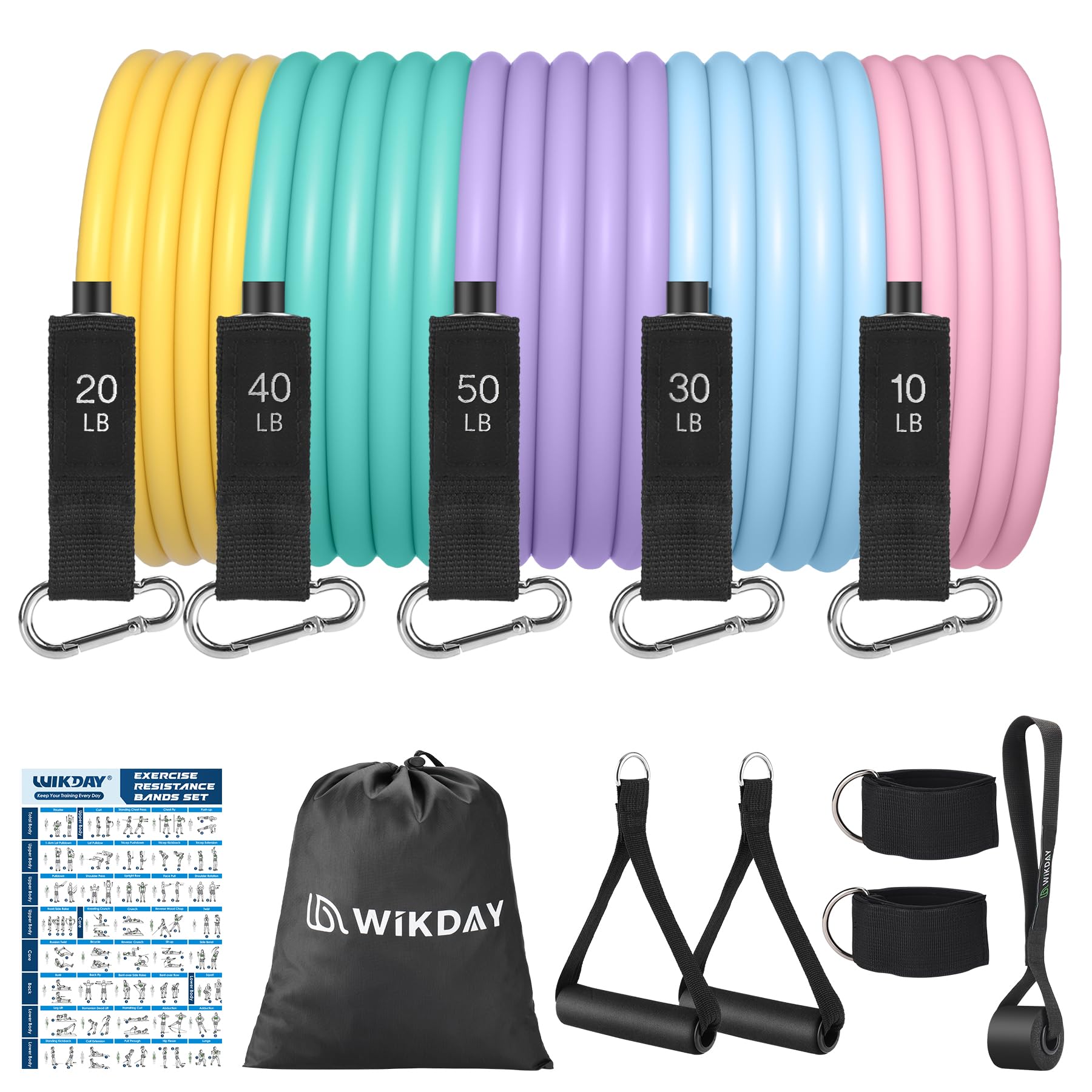 Exercise Resistance Bands with Handles for Working Out, 150/200/250/300 lbs Workout Bands Set with Door Anchor for Physical Therapy, Yoga, Pilates
