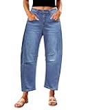 Barrel Jeans for Women Trendy High Waisted Wide Leg Baggy Cropped Relax Fit Stretch Denim Trouser Ankle Pants