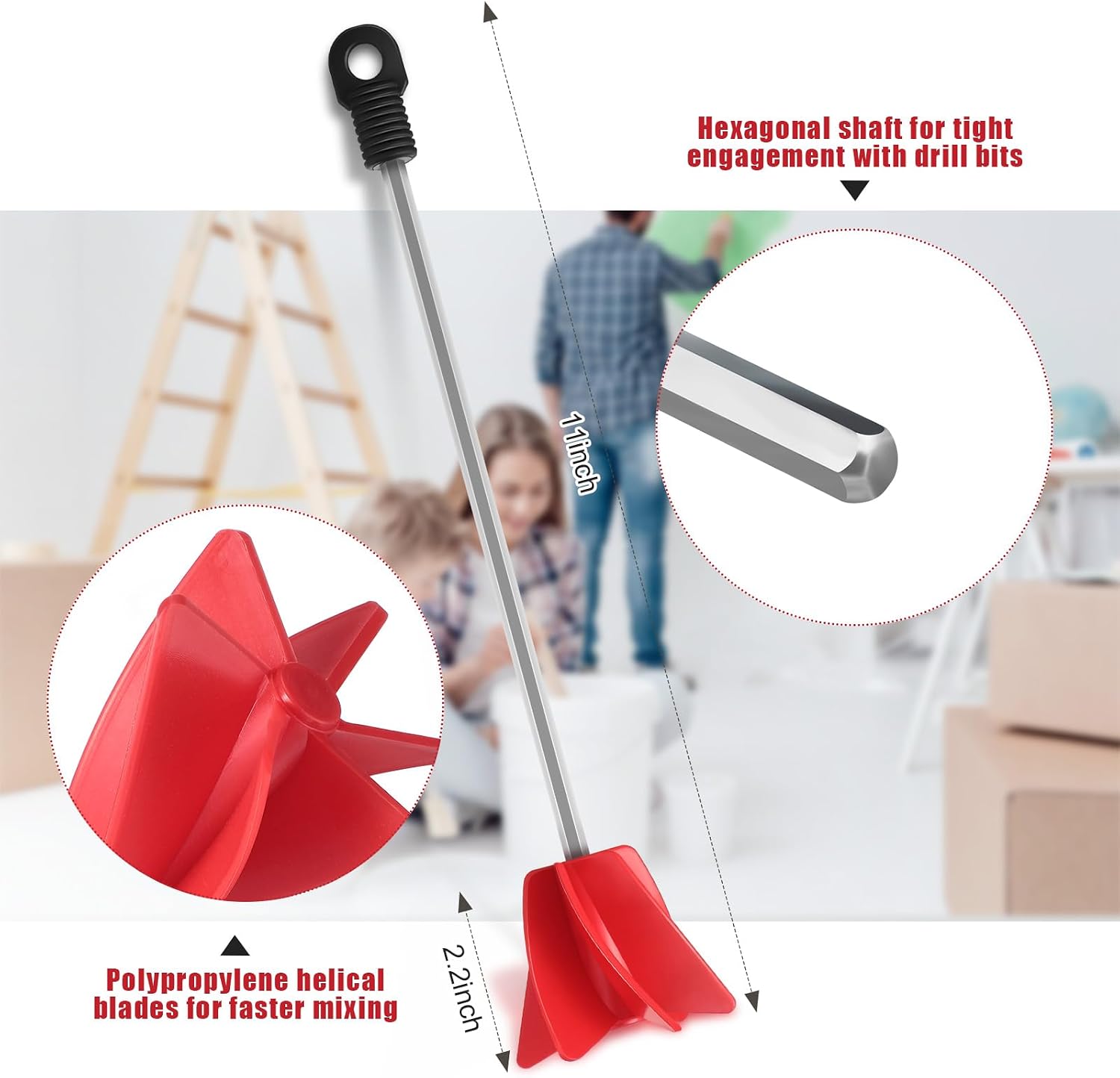 Loosh 6 Pcs 11" Paint Stirrer for Drill, Paint Mixer Attachment, Red image 2
