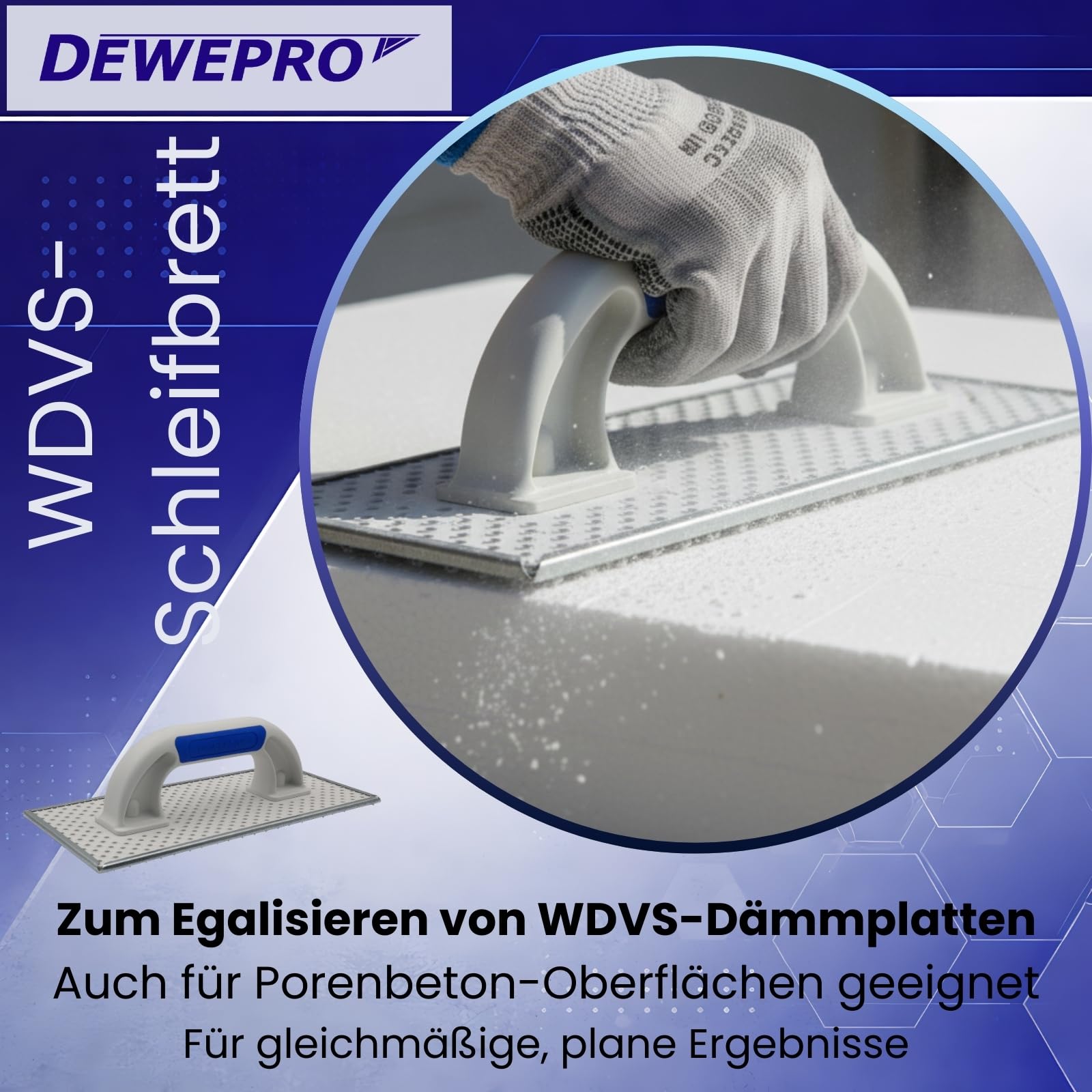 2er Set DEWEPRO® WDVS + Porenbeton Schleifbrett - Raspelbrett mit verzinktem Stahlblech-Raspelbelag - 380x160mm - Egalisierungsbrett - Handschleifer - WDVS-Schleifer
