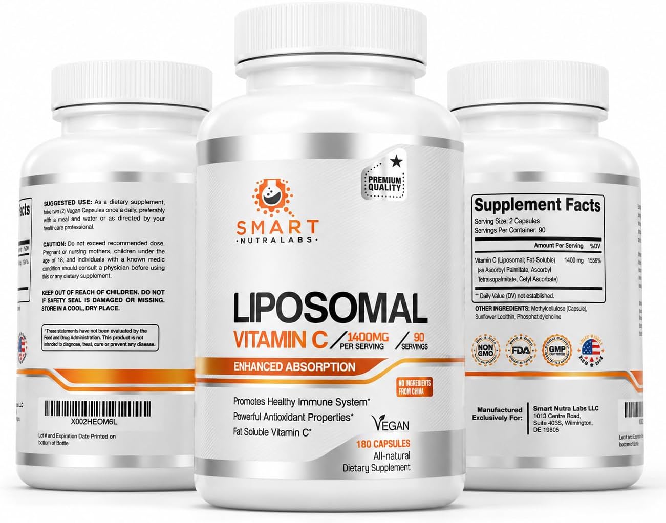 Liposomal Vitamin C 1400mg- 180 Vegan Capsules- China Free Ingredients, Fat Soluble High Absorption VIT C- Supports Healthy Immune System & Collagen Booster- Powerful Antioxidant Support Supplement