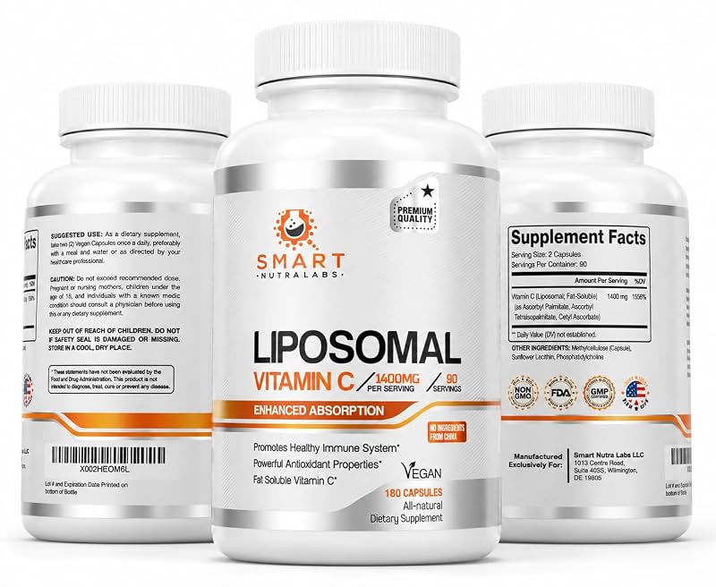 Smart Nutra Labs - Suplemento de Vitamina C Lipossomal 1400 mg - 180 cápsulas