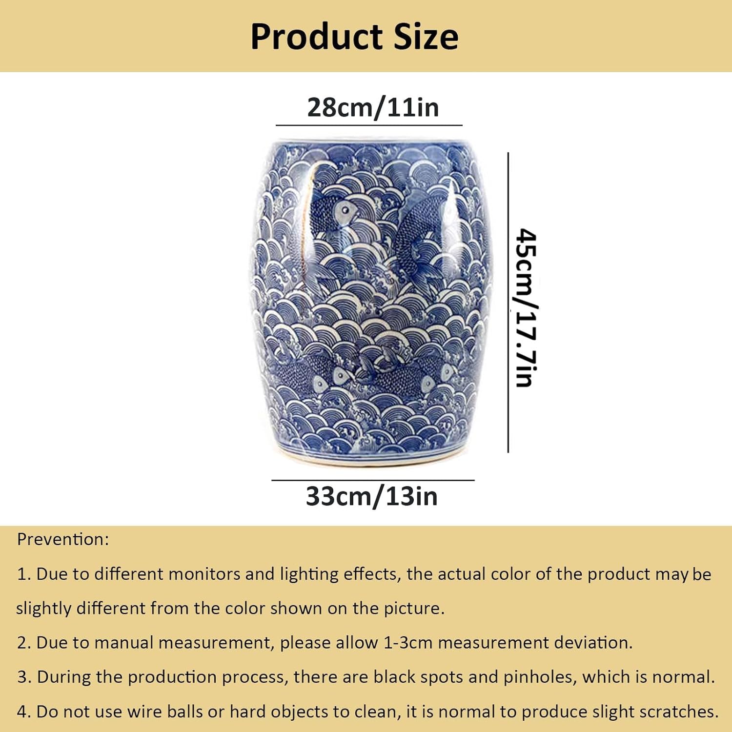 Drum Stool,Garden Stool, Decorative Ceramic Garden Stool, Glazed Hollow Fish Jumping Dragon Porcelain Shoe-Changing Stool Drum Stool, Suitable for Outdoor Garden, Living Room, Terrace, Etc.