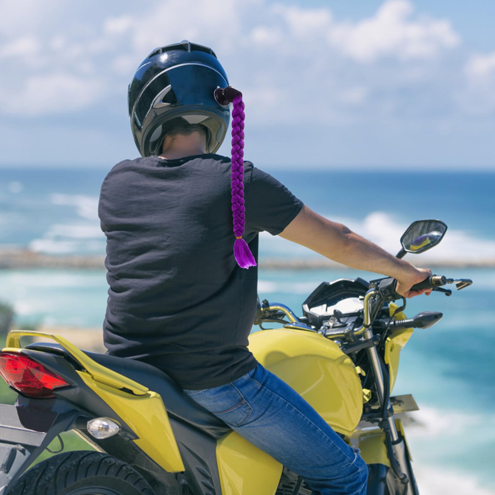 Healvian Accesorio para Casco de Moto Peluca en Patrón Trenzado, Seguro Olor, Fibra Química Resistente a Alta Temperatura, Decoración Adorable para Casco de Hombre y Mujer