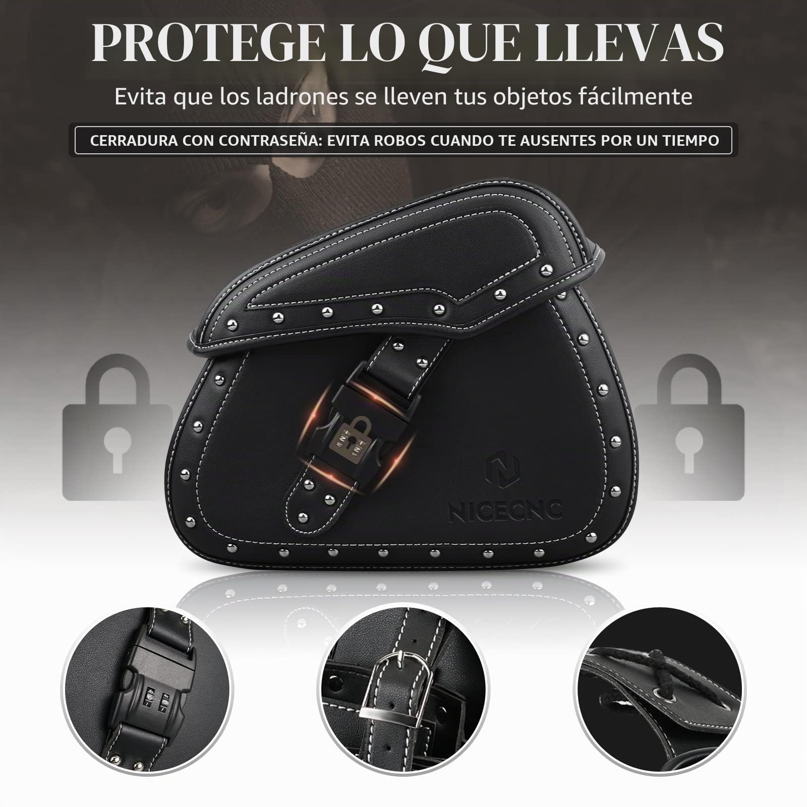 NICECNC 22L Alforjas de Motocicleta de Cuero PU, Bolsas Laterales con Portavasos y Bloqueo, Compatibles con Sportster Softail Dyna Shadow Road King Universal, 2PCS