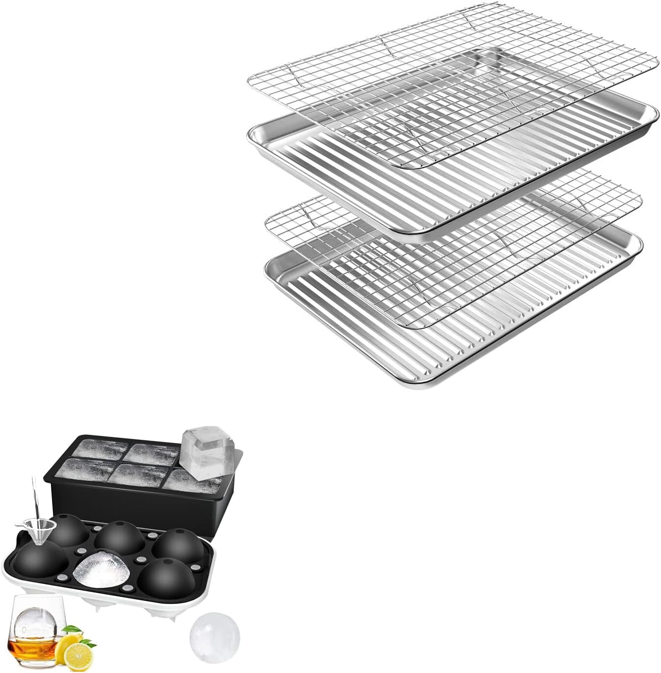 Ice Cube Trays for Whiskey and 16 * 12 * 1 Baking Sheet