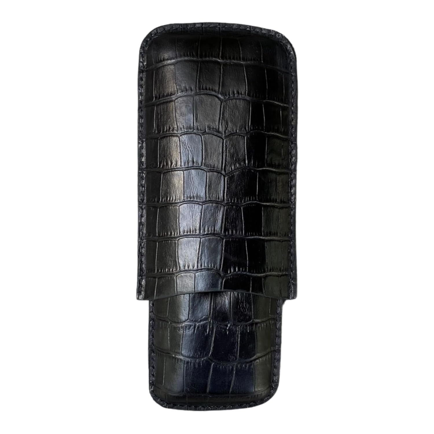 Printed Alligator Pattern Cowhide Leather Cigar Case, Luxury Genuine Leather Cigar Case, Cigar Humidor, Gift for Him, 2 Tubes Luxury Cigar Case for Cigar Ring Guage Under 52 (Black)