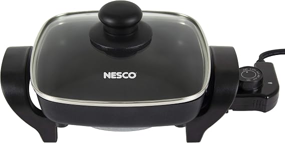 NESCO ES08 Electric Skillet for Everyday Home Cooking, Black Large Nonstick Skillet with Adjustable Temperature Control