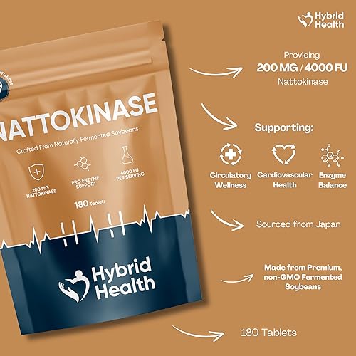 Miniatura 2 de Hybrid Health Nattokinase 180 tabletas  200 mg 4000 FU  Procedente de soja fermentada naturalmente  Fórmula vegana de alta resistencia, sin OMG, sin