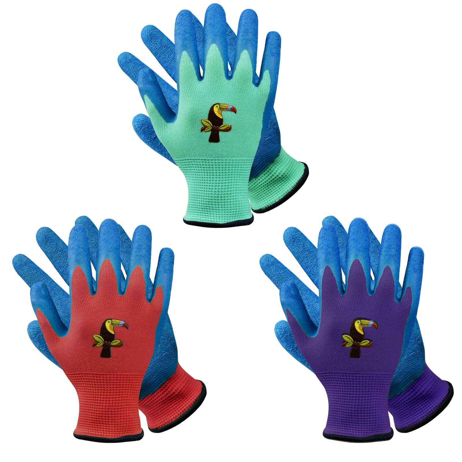 Donfri 3 Pairs Kids Gardening Safety Work Gloves, Latex Coated (Age 9-12)
