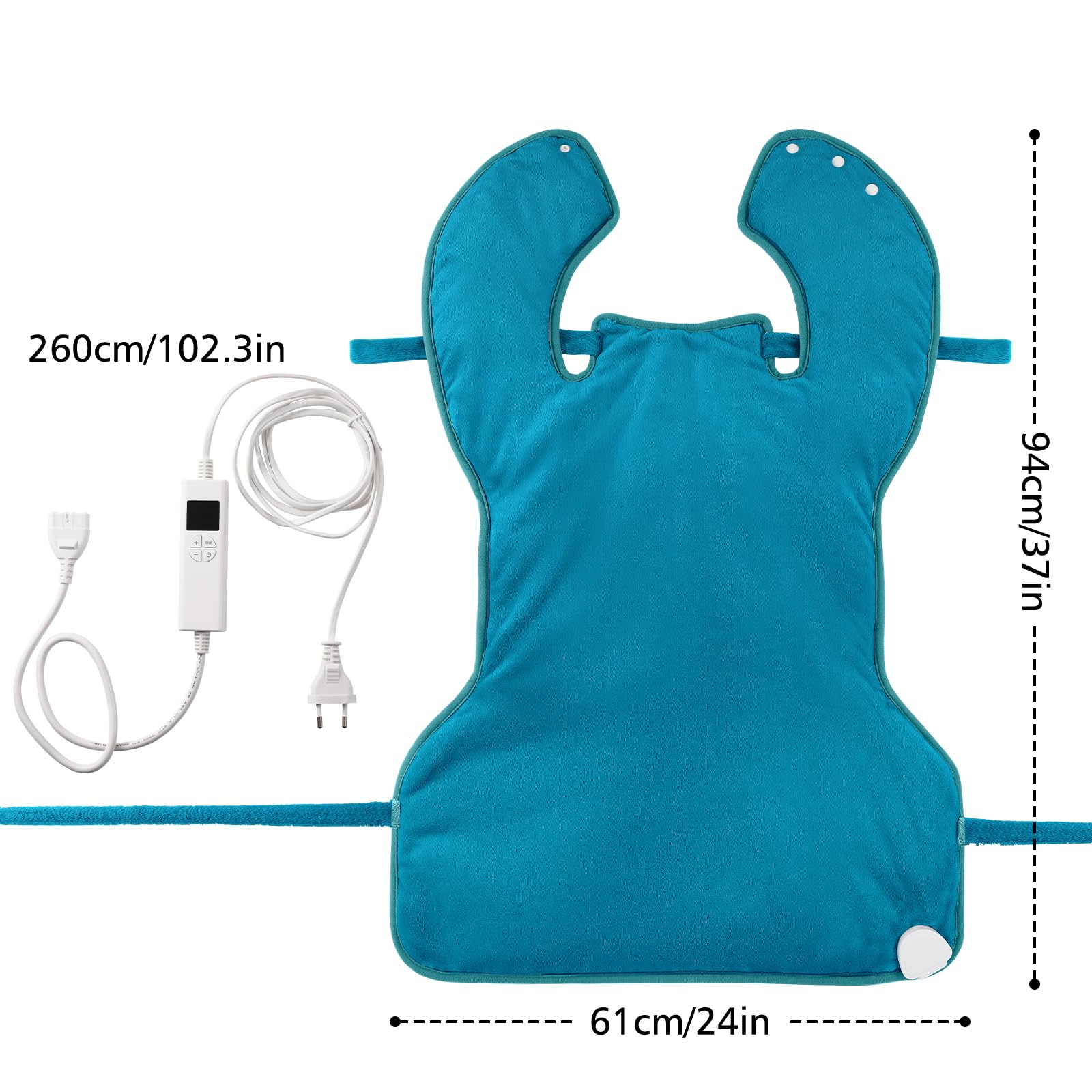 Termoforo Elettrico Cervicalee Spalle, Schiena,Cuscino Elettrico Riscaldante 61x94cm Con timer di 4 ore e 6 Livelli di Riscaldamento Spegnimento Automatico,Lavabile Termoforo Lombare Ricaricabile Blu