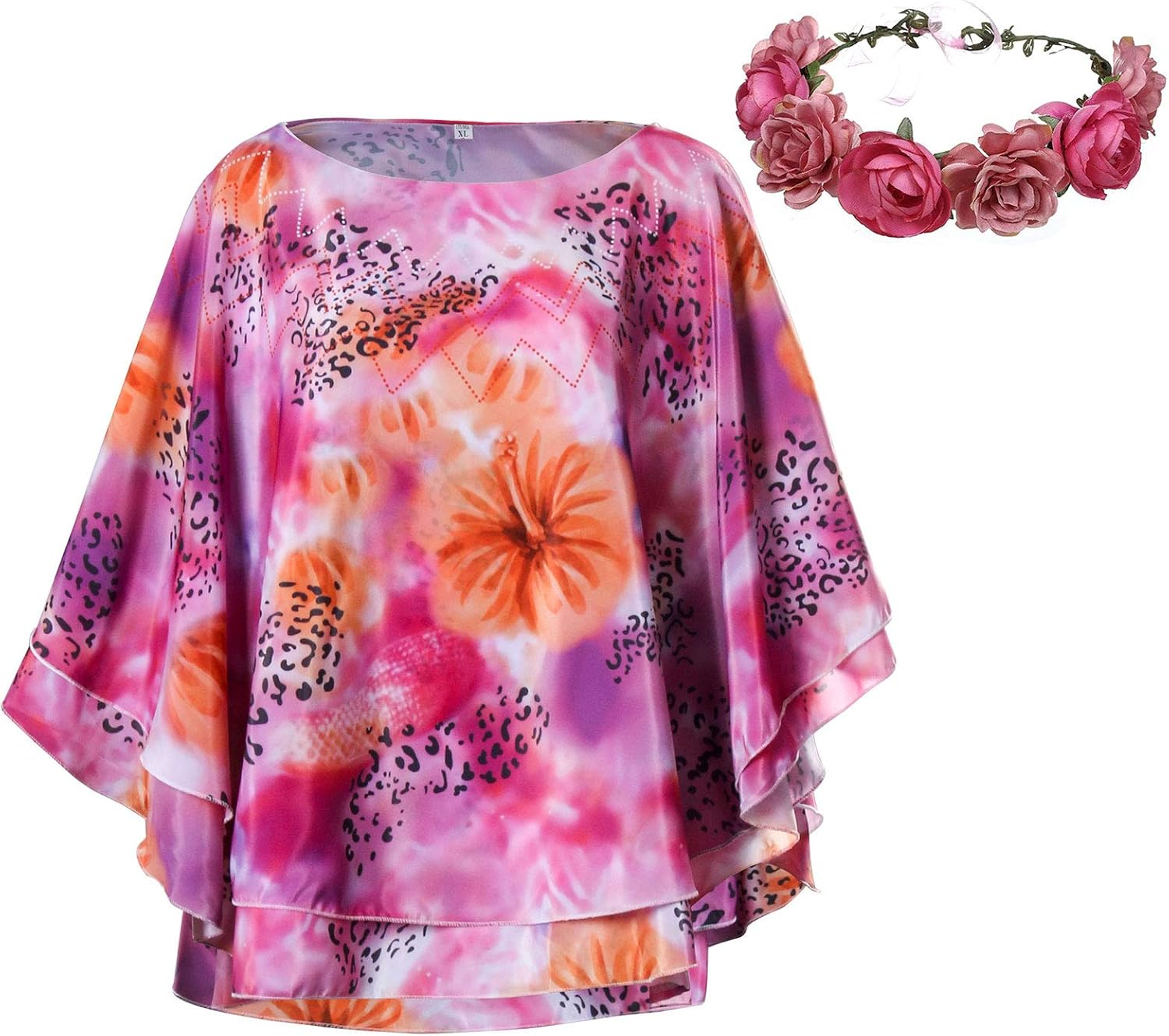 FirstCos Carole Baskin Costume Shirt for Women Joe Exotic Dolman Wide Elegant Cape Cloak Sleeve with Flower Garland Outfit